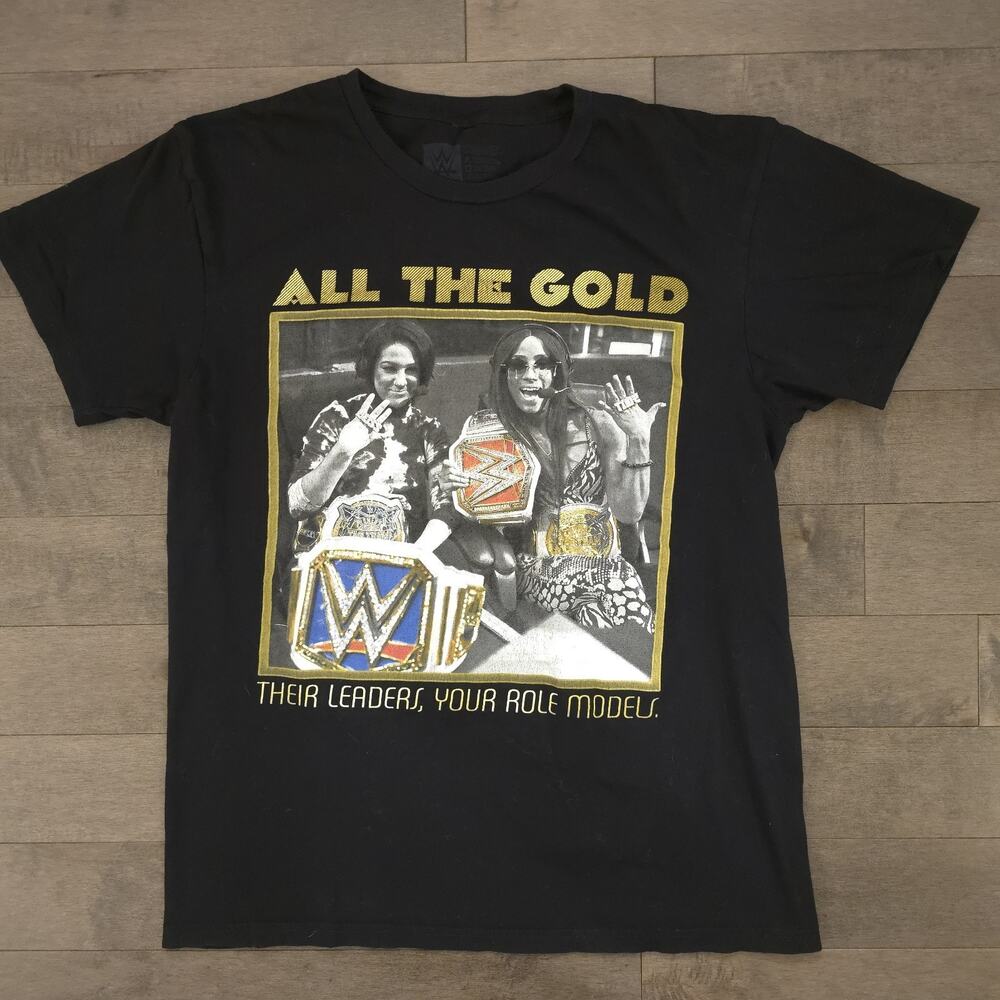 WWE Bayley Sasha Banks All The Gold Shirt Women Champions Tee Black Size M